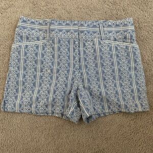 Ann Taylor LOFT Blue and White Embroidered Patterned Riviera Shorts Womens Sz‎ 2